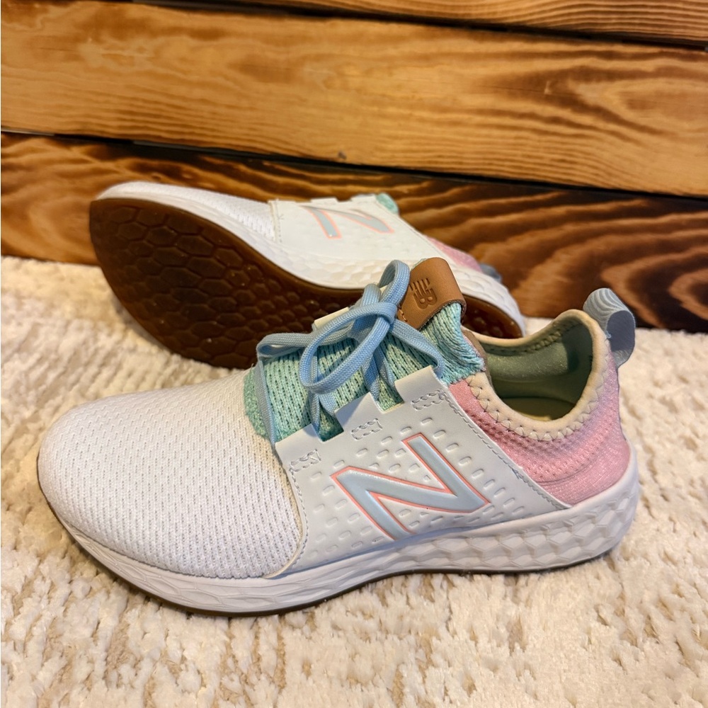 New Balance White, Pink, and Blue Sneakers